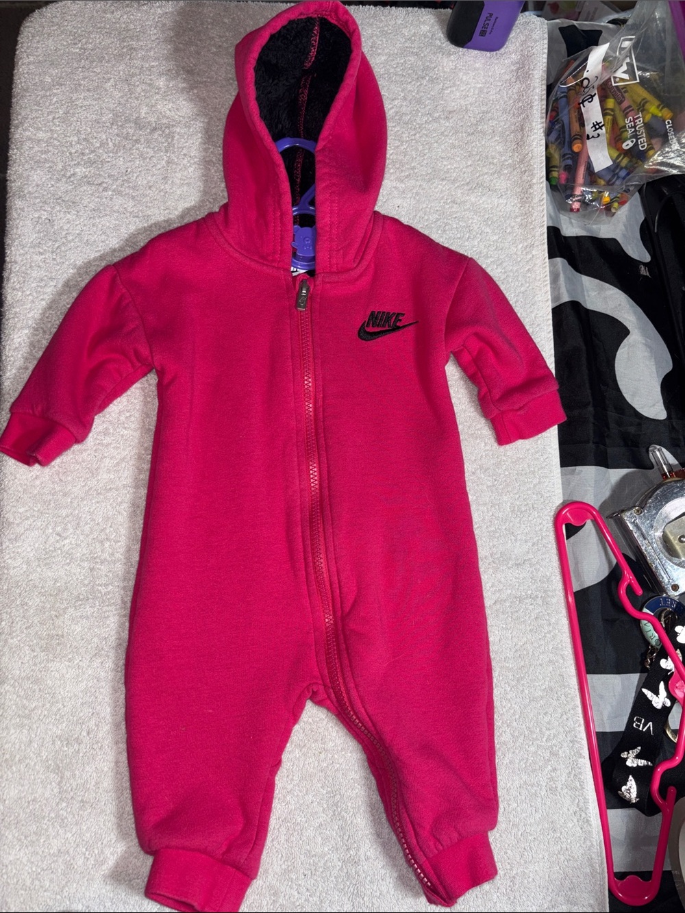 Nike Hot Pink Fleece Hooded Infant One-Piece